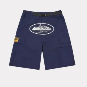 Corteiz Alcatraz Cargo Jeans Shorts in Marineblau